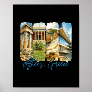 Athens Greece Traveling Trip Brushstroke Souvenir Poster