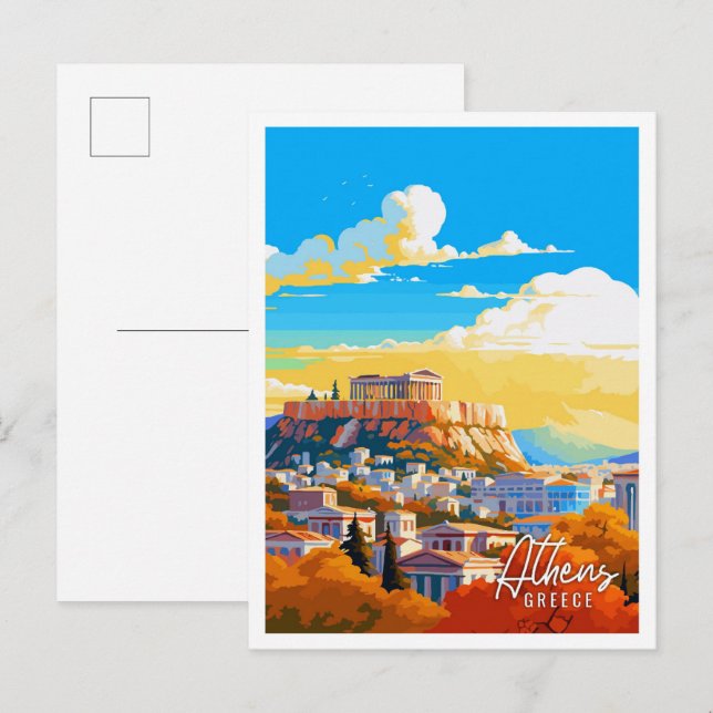 Athens Greece vintage art travel illustration Postcard (Front/Back)
