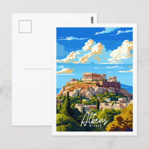 Athens Greece vintage travel illustration Postcard