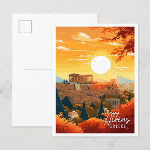 Athens Greece vintage travel illustration Postcard