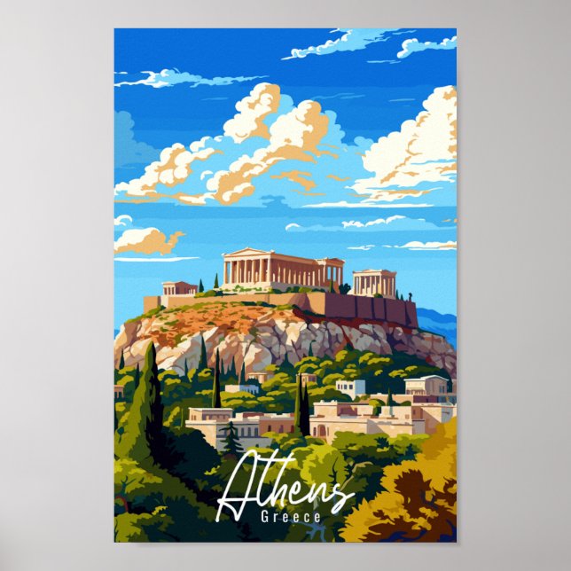 Athens Greece vintage travel illustration Poster (Front)