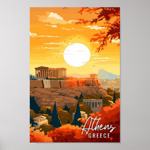Athens Greece vintage travel illustration Poster