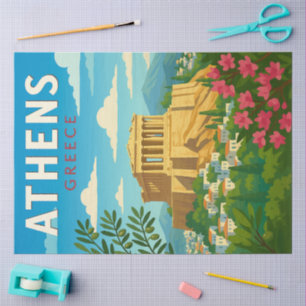 Athens Greece Vintage Travel Parthenon Acropolis Tissue Paper