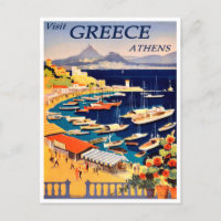 Athens, Greece Vintage Travel Postcard