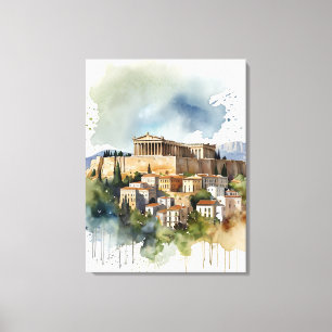 Athens Greece watercolor art Canvas Print