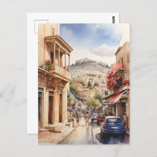 Athens Greece watercolor art Postcard