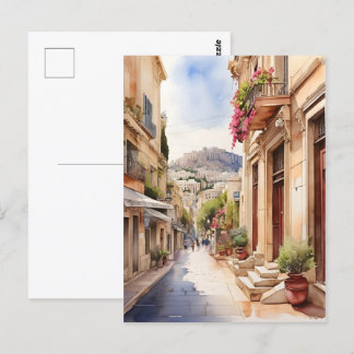 Athens Greece watercolor art Postcard