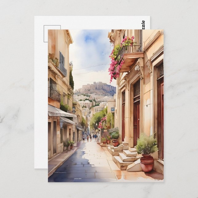 Athens Greece watercolor art Postcard (Front/Back)