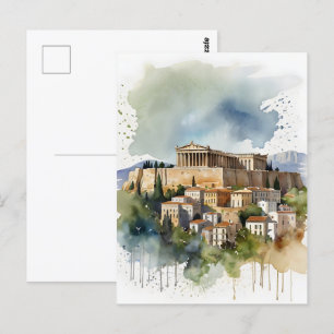 Athens Greece watercolor art Postcard