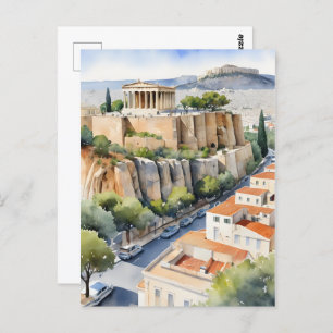 Athens Greece watercolor art Postcard