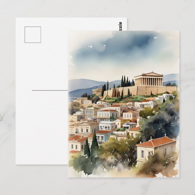 Athens Greece watercolor art Postcard (Front/Back)