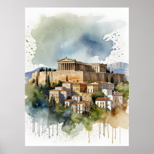 Athens Greece watercolor art Poster