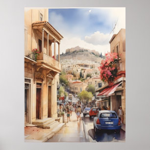 Athens Greece watercolor art Poster