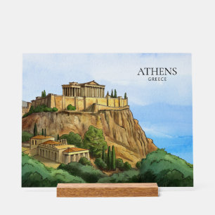 Athens Greece Watercolor   Historic Views Acrylic Sign