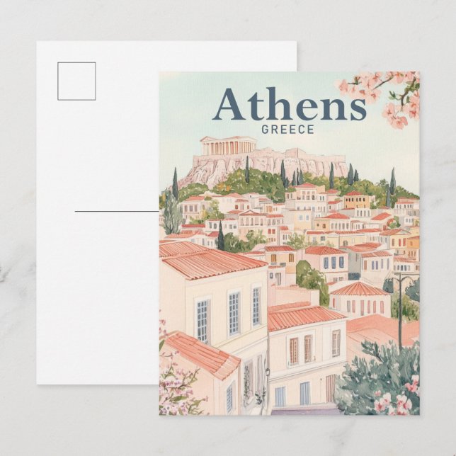 Athens Greece Watercolor Painting Travel Postcard (Front/Back)