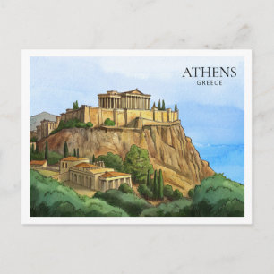 Athens Greece Watercolor Postcard Historic Views