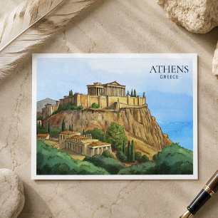 Athens Greece Watercolor Postcard   Historic Views