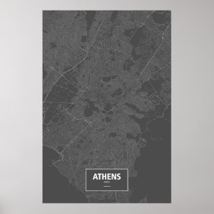 Athens, Greece (white on black) Poster