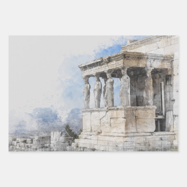 Athens Greece Wrapping Paper – Watercolor Ancient  (Front)
