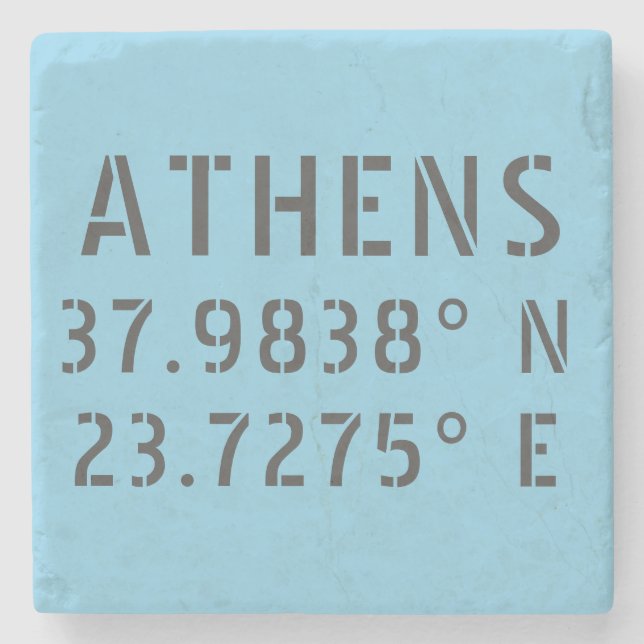 Athens Latitude Longitude Stone Coaster (Front)
