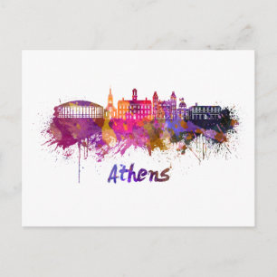 Athens OH skyline in watercolor Postcard