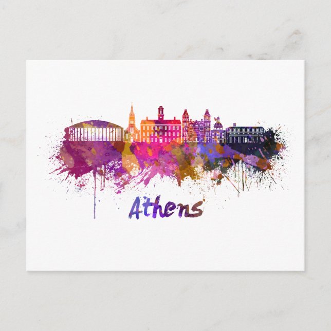 Athens OH skyline in watercolor Postcard (Front)