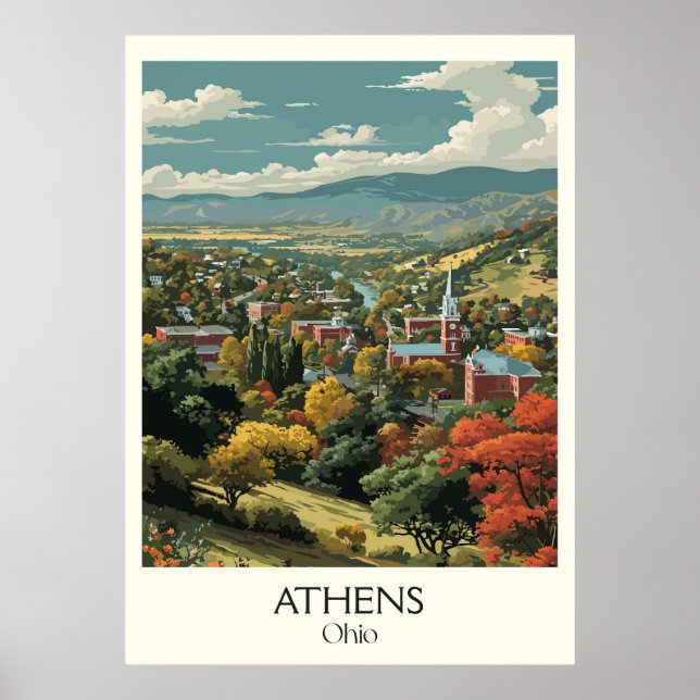 Athens Ohio College Town Scenic Valley Travel Art Poster (Front)