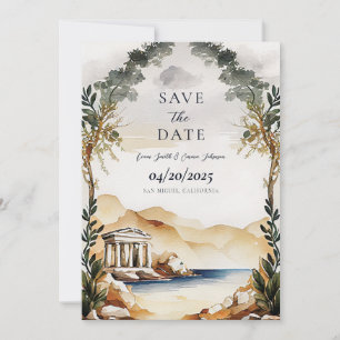 Athens Save The Date Invitation   Greece skyline