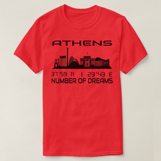 Athens Skyline GPS Coordinates Greece T-Shirt (Design Front)