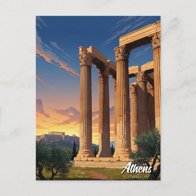 Athens Temple of Olympian Zeus Greece Travel Postcard (Front)
