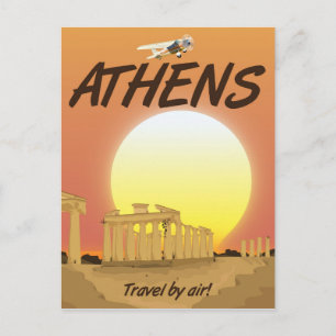 Athens "Travel by air" Golden Sunset Postcard