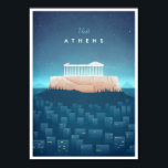Athens Vintage Travel Poster<br><div class="desc">Vintage style travel poster of a Athens at night,  inspired by the travel posters of the 1920s. Text reads Visit Athens. Original hand drawn and digitally rendered illustration by Henry Rivers for Travel Poster Co.</div>