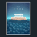 Athens Vintage Travel Poster<br><div class="desc">Vintage style travel poster of a Athens at night,  inspired by the travel posters of the 1920s. Text reads Visit Athens. Original hand drawn and digitally rendered illustration by Henry Rivers for Travel Poster Co.</div>