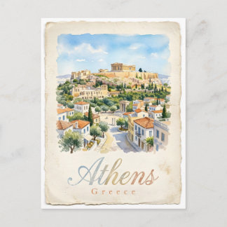 Athens watercolor city  postcard