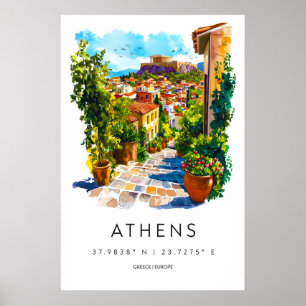 Athens Watercolor Poster Athens Travel Print