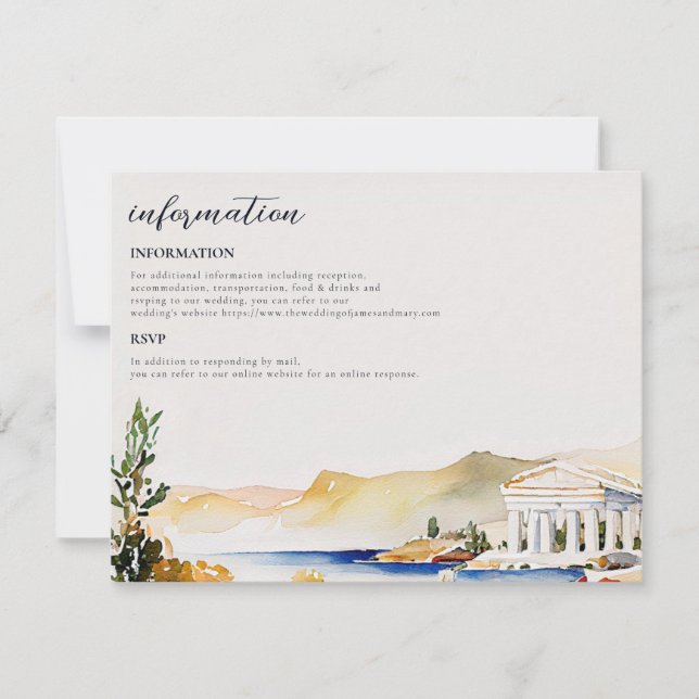 Athens Wedding details/info| Greece skyline invite (Front)