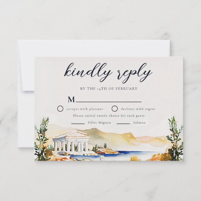 Athens Wedding RSVP | Greece skyline invite (Front)