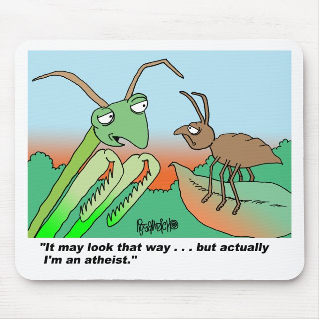 Athiest praying mantis mouse mat (Front)