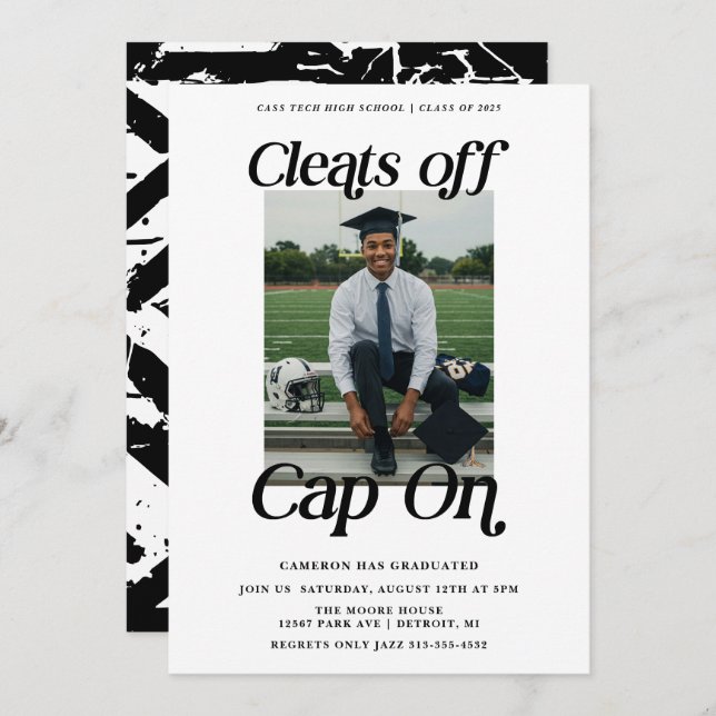 Athlete Graduation Cleats off Cap On Invitation (Front/Back)