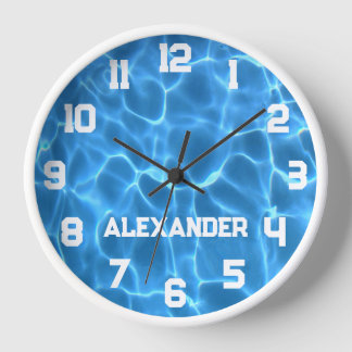 Athlete Name Aqua Blue Swimming Pool Clock