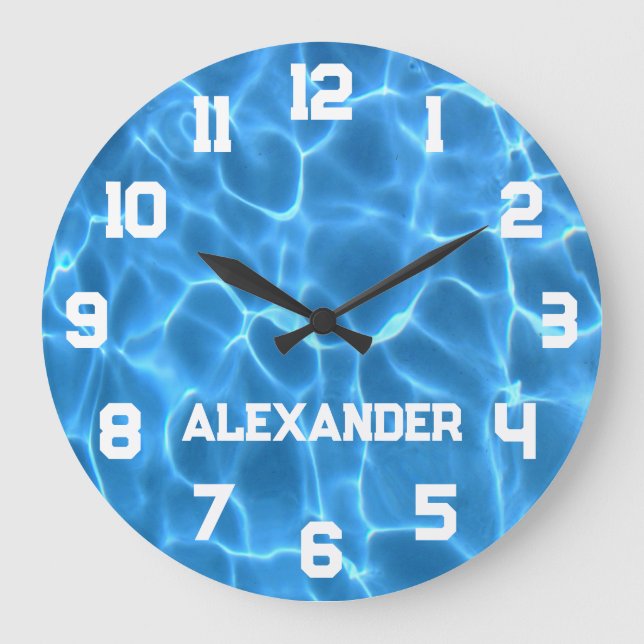 Athlete Name Aqua Blue Swimming Pool Large Clock (Front)