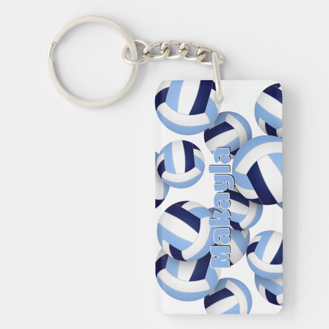 athlete name blue white volleyball key ring (Front)