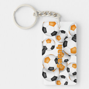 athlete name cluster of orange black soccer balls key ring