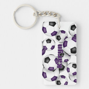 athlete name cluster of purple black soccer balls key ring
