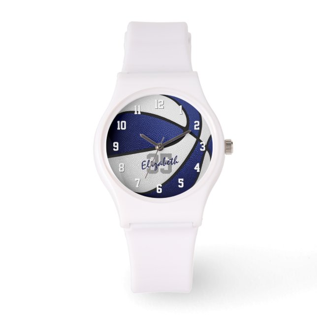 athlete name jersey number blue white basketball watch (Front)