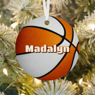 athlete name on orange white basketball metal tree decoration