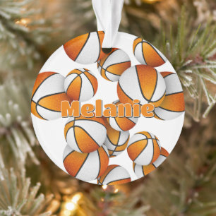 athlete name on orange white basketballs ornament