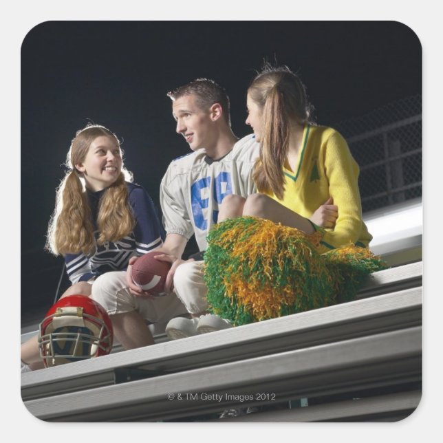 Athletes on bleachers square sticker (Front)