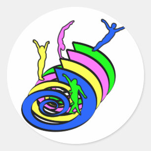 Athletes on swirls in multi colour classic round sticker