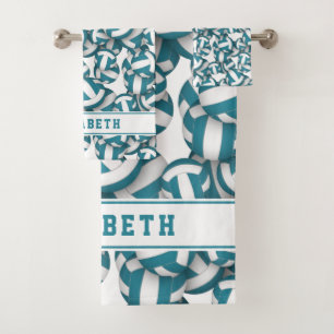 athletes teal team colours volleyball player name bath towel set